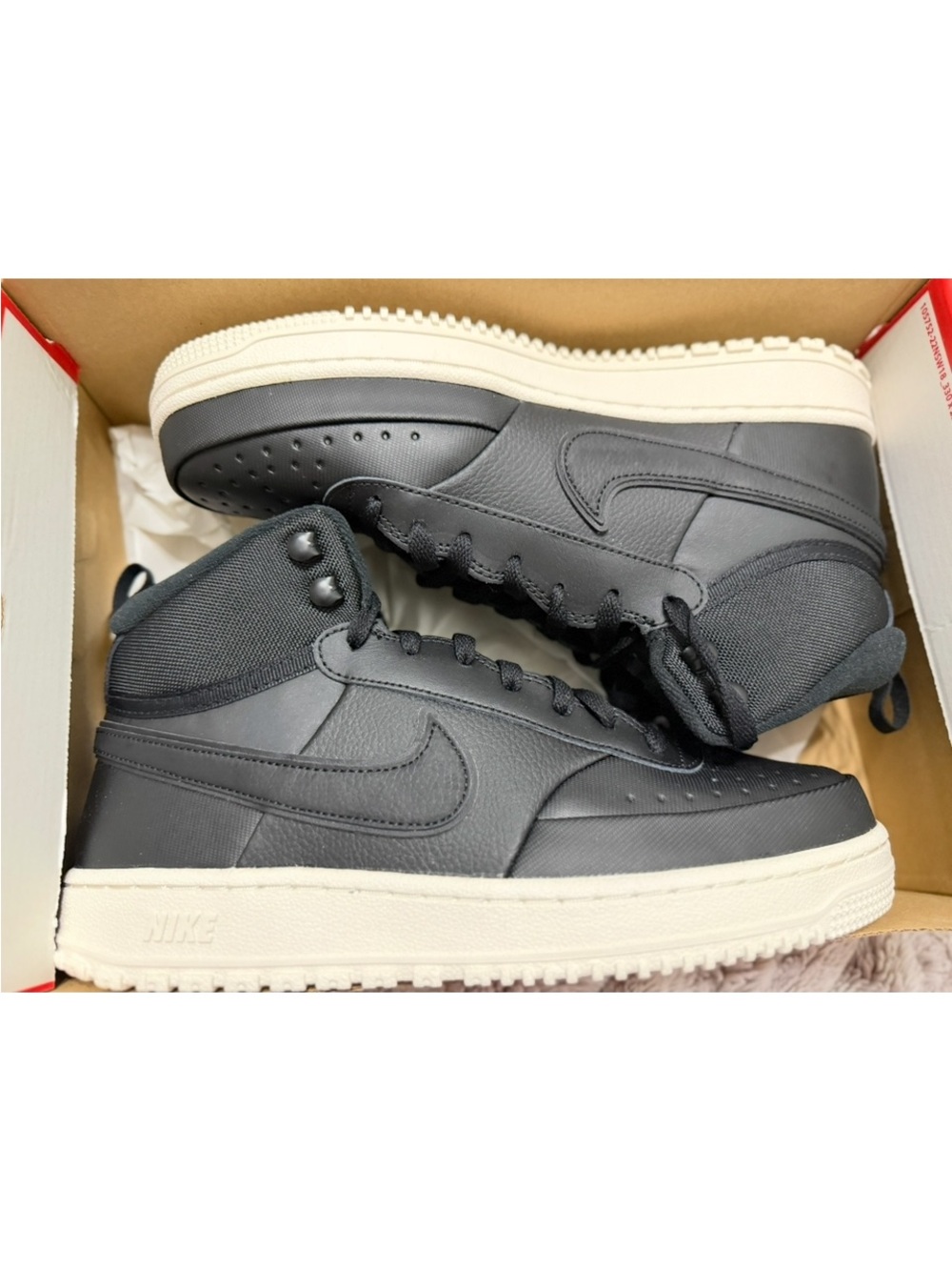 Nike Men’s Court Vision Mid-Top Wintered Casual Sneakers in Black & Cream